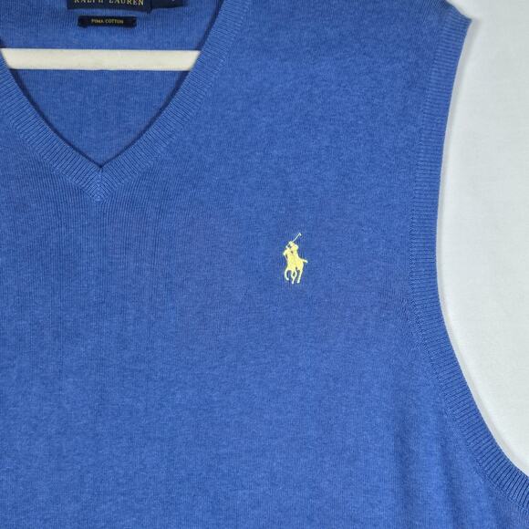 Polo Ralph Lauren Sweater Vest Mens XL Blue Pima Cotton V Neck Knit Pullover - Picture 3 of 10